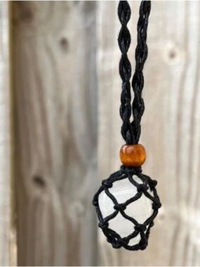 Black Macrame Crystal Holder Necklace • Interchangeable Stone Pouch